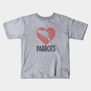 Distressed Parrot In Red Heart Circle Design Kids T-Shirt